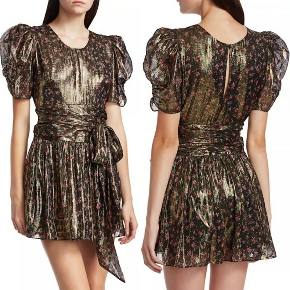 LoveShackFancy Mercy Lurex Metallic Silk Midnight Vine Mini Dress New Size 8 - Picture 3 of 14